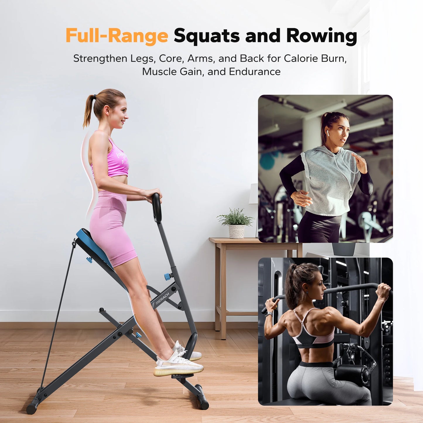 Squat Machine 2In1 Squat Rowing Machine Easy Setup Foldable Exercise Equipment Glute Trainer Machine Glutes Leg Home Fit