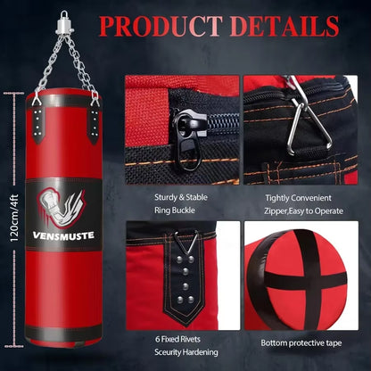 4FT Oxford Heavy Duty Punching Bag Set for Adults with 12OZ Boxing Gloves Chains Hand Wraps and Accessories Ideal for Home Gym